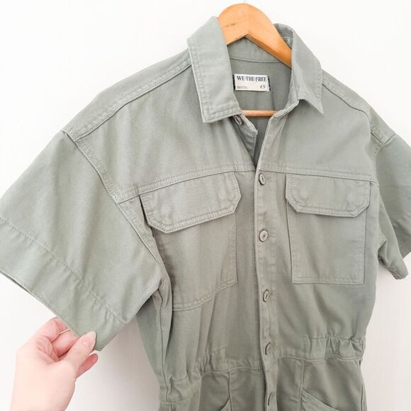 Free People We The Free Marci Jumpsuit Coveralls Army Green XS Denim Utility - Picture 5 of 11